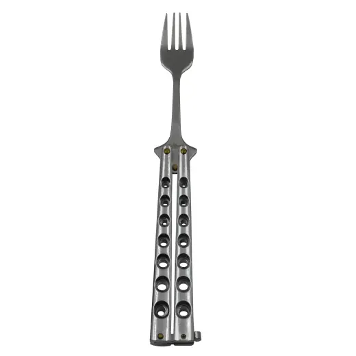 Butterfly Fork L'originale forchetta Caliber Gourmet Butterfly per allenare i trucchi con i coltelli a farfalla. Realizzata in acciaio inossidabile, al posto della lama affilata c'è una forchetta.